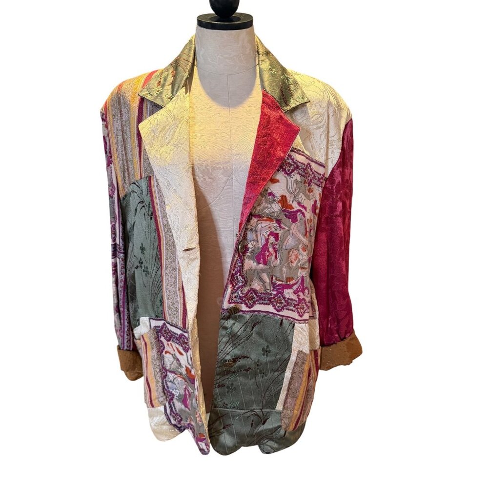 Other Destination Womens Size Large Multicolor Rayon Patchwork Blazer Vintage